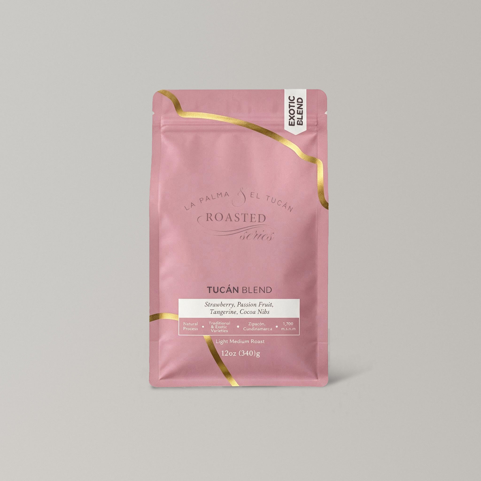 Exotic Blends: Roasted Tucán Blend 12 oz coffee bag, front