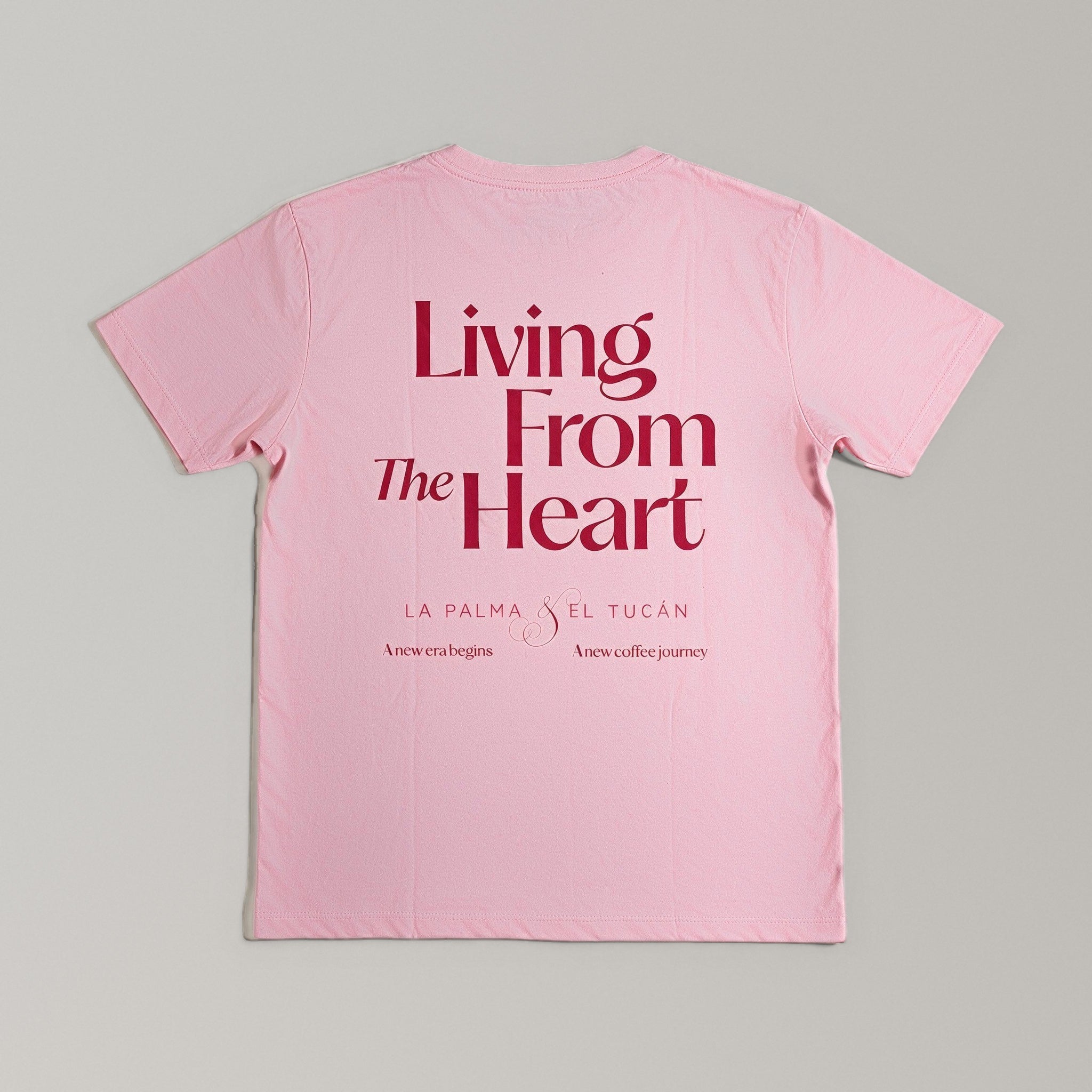La Palma & El Tucán pink T-shirt, back print Living From The Heart