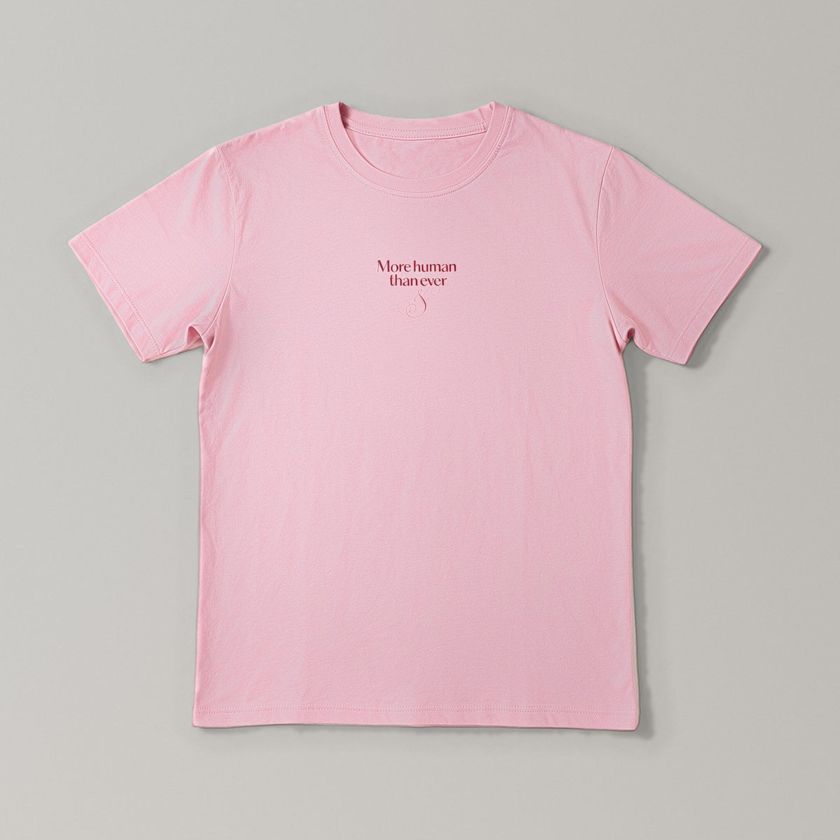 La Palma & El Tucán pink T-shirt, front print More human than ever