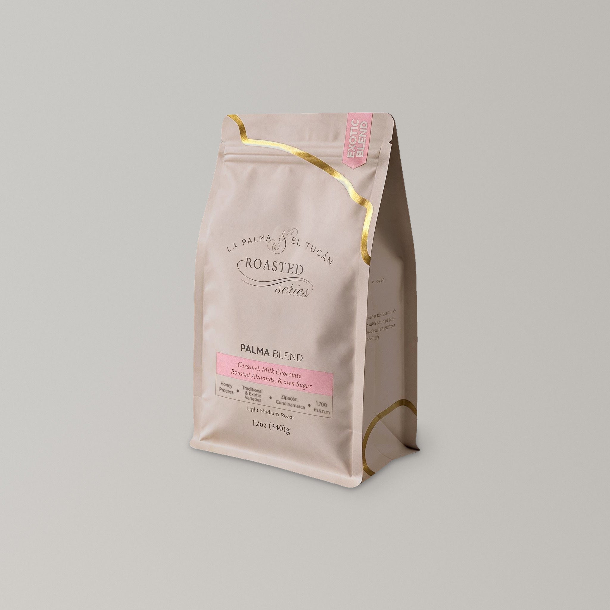 Roasted Palma Blend 12 oz coffee bag, side view