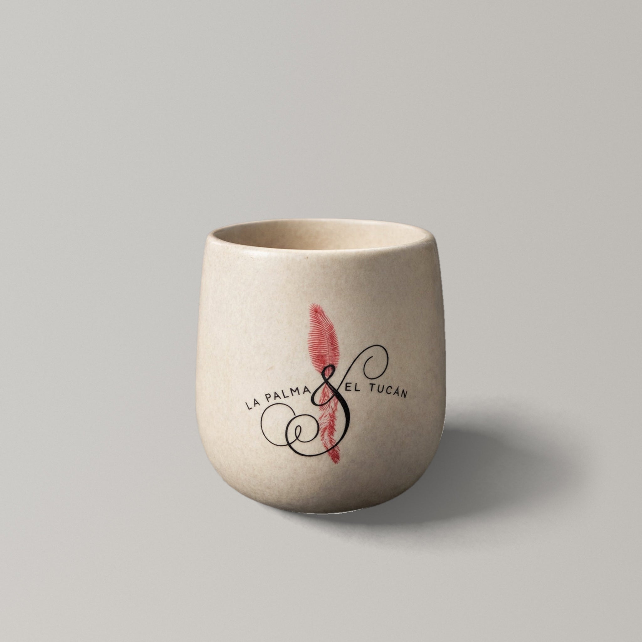 La Palma & El Tucán Signature 8 oz ceramic tumbler, front with the logo