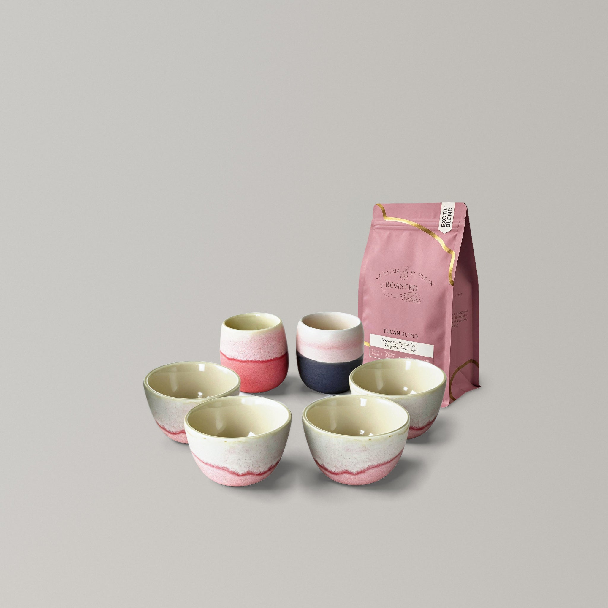 The Full Collection + Coffee: six handmade stoneware pieces with a 12 oz bag of Roasted Tucán Blend coffee