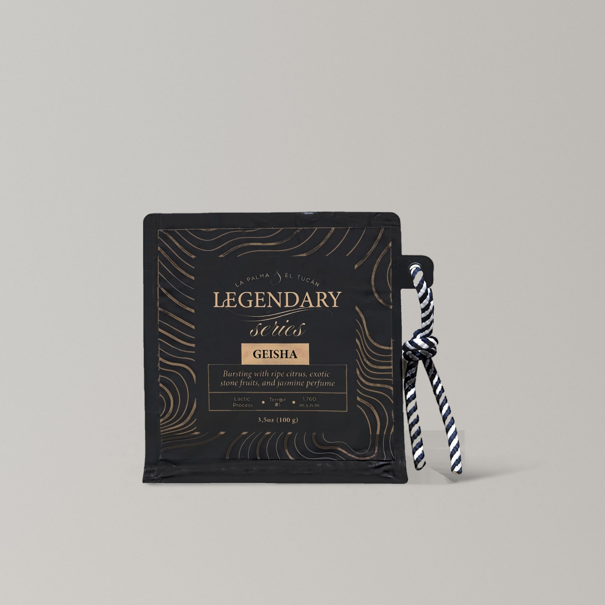 Legendary Series: Legendary Geisha 90+ 3.5 oz black coffee bag, front